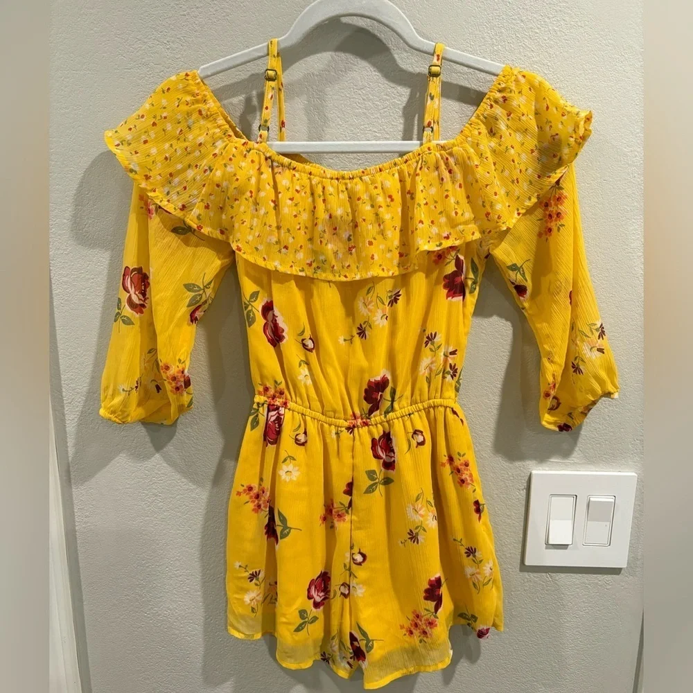 Abercrombie kids off-the-shoulder floral romper girls size 11/12 EUC